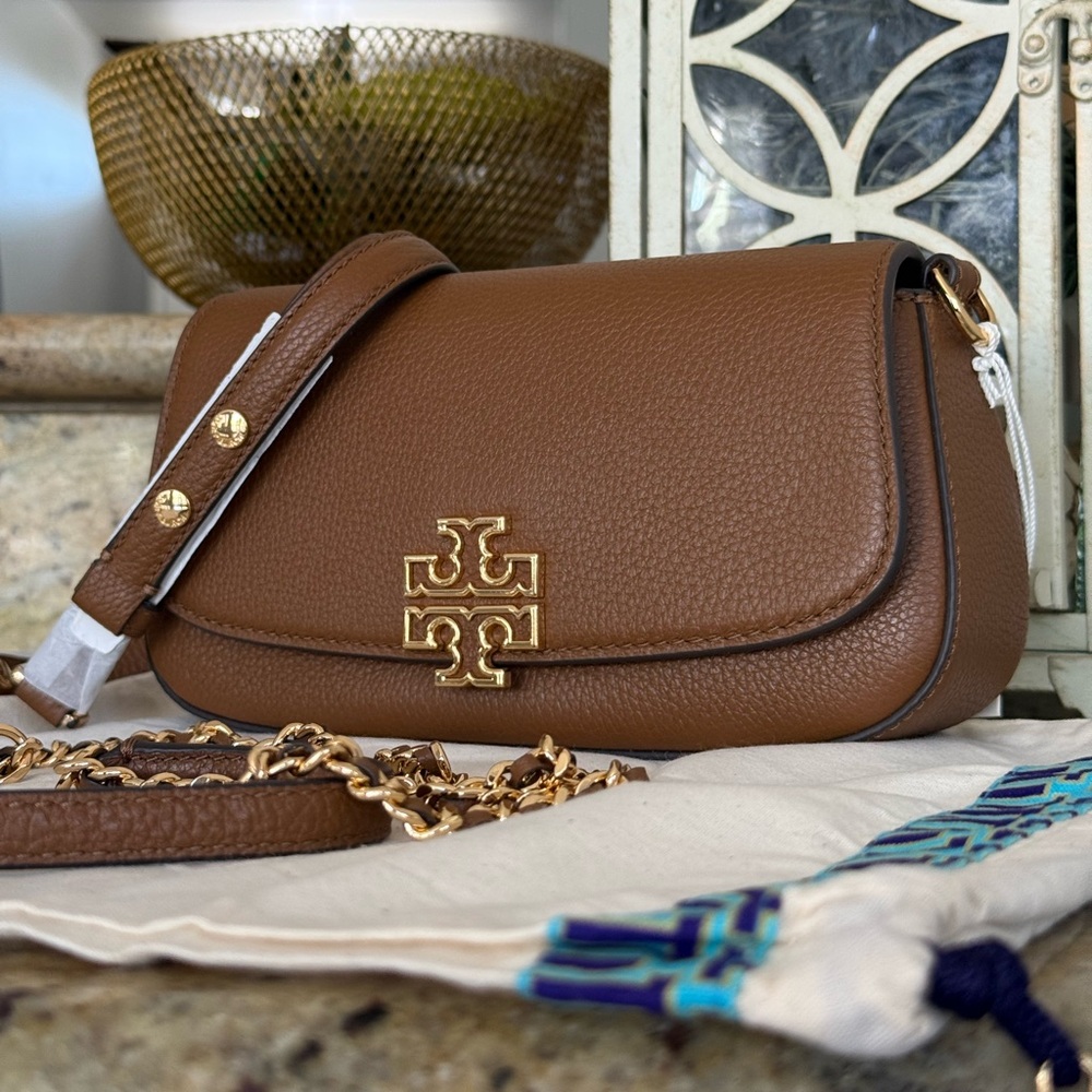 Tory Burch BRITTEN CONVERTIBLE CROSSBODY Leather Shoulder in moose color